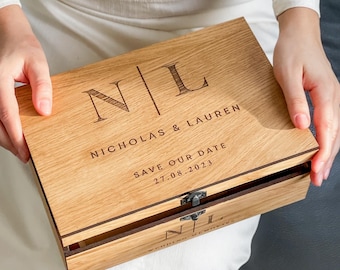 Scatola ricordo personalizzata in legno con personalizzazione - Scatola per biglietti di nozze, regalo di fidanzamento, regalo di coppia per lui, lei, fidanzato, fidanzata