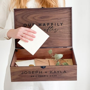 Custom Memory Keepsake Wooden Love Box with Personalization - Christmas Wedding letter post card box, Couple Gift for Him, Her, Boyfriend