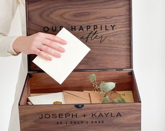 Custom Memory Keepsake Wooden Love Box with Personalization - Christmas Wedding letter post card box, Couple Gift for Him, Her, Boyfriend