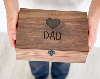 Personalization Wooden Memory Keepsake box for Father, Dad, Daddy, Step dad from Son, Daughter, Wife, Kids, Family, Children, Wooden Oak box