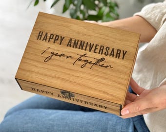 Personalized Anniversary Memory Chest, Custom Engraved Wooden Keepsake Box for Photos and Vows, Meaningful Romantic Gift for Loving Couples