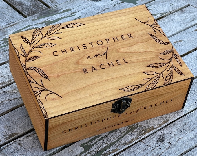 Custom Memory Keepsake Wooden Love Box with Personalization - Wedding card box, Engagement, Couple Gift for Him, Her, Boyfriend, Girlfriend