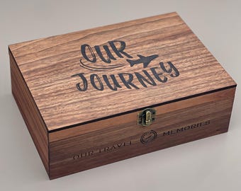 Personalized Travel Memory Box, Wooden Keepsake Box for Tickets, Photos, Postcards, Souvenirs and Adventure Memories, Gift for Travelers