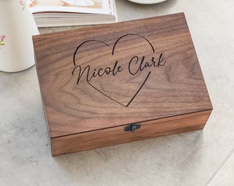 Wooden Walnut Oak Memory Keepsake box Personalized gift for her, Girl, Girlfriend, Sister, Mom, Mother, Bride, Wedding Birthday Couple gift