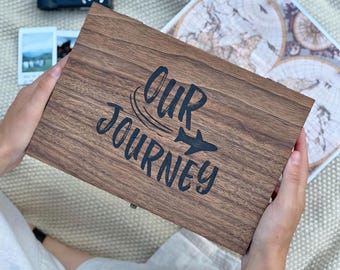Travel Keepsake Box, Personalized Wooden Memory Box for Tickets, Photos, Maps, Postcards, Souvenirs and Adventure Memories for Travelers