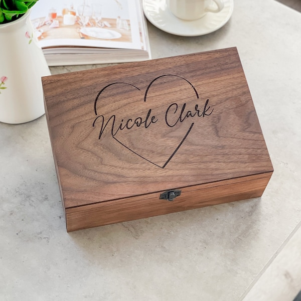 Wooden Walnut Oak Memory Keepsake box Personalized gift for her, Girl, Girlfriend, Sister, Mom, Mother, Bride, Wedding Birthday Couple gift