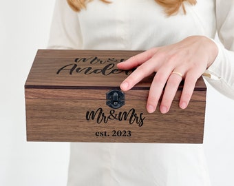 Caja de amor de madera de recuerdo de memoria personalizada con personalización - Caja de tarjetas de boda, compromiso, regalo de pareja para él, ella, novio, novia