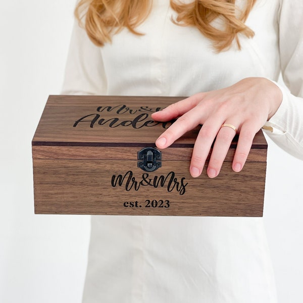 Custom Memory Keepsake Wooden Love Box with Personalization - Wedding card box, Engagement, Couple Gift for Him, Her, Boyfriend, Girlfriend