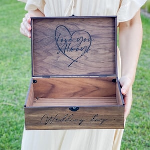 Personalizzazione Scatola ricordo personalizzata in legno Scatola per biglietti di nozze, Fidanzamento, Regalo di coppia di San Valentino per lui, lei, sposa, sposo, serata romantica