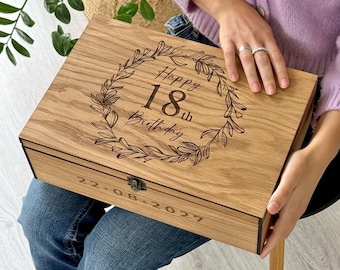 Personalized Wooden Memory Box for Birthday, Custom Engraved Keepsake Chest with Name and Date, Sentimental Birthday Gift for Her or Him