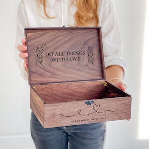 Personalization Custom Memory Keepsake Wooden Love Box with names - Christmas Couple Gift for Him Her Boyfriend Girlfriend Wife Husband