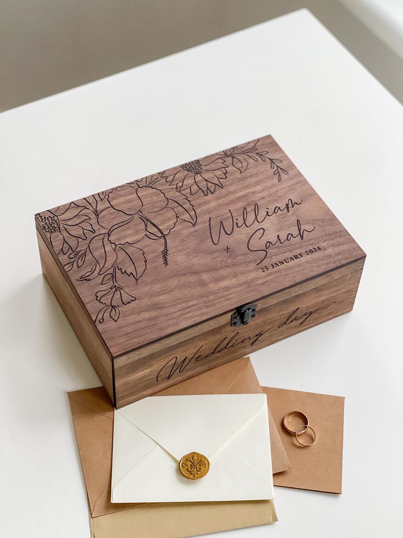 Personalization Custom Memory Keepsake Wooden Box Wedding card box, Engagement, Valentine Couple Gift for Him, Her, Bride, Groom, Date night