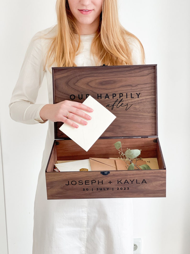 Custom Memory Keepsake Wooden Love Box with Personalization - Christmas Wedding letter post card box, Couple Gift for Him, Her, Boyfriend