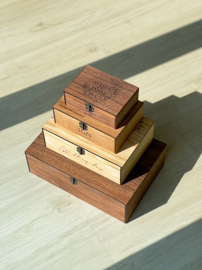 Custom Memory Keepsake Wooden Love Box with Personalization Wedding card box, Engagement, Couple Gift for Him, Her, Boyfriend, Girlfriend image 2