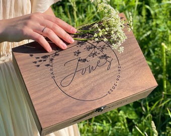 Custom Memory Keepsake Wooden Love Box with Personalization - Wedding card box, Engagement, Christmas Gift for Him Her Boyfriend, Girlfriend