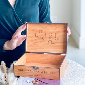 Custom Memory Keepsake Wooden Love Box with Personalization Wedding card box, Engagement, Couple Gift for Him, Her, Boyfriend, Girlfriend image 6