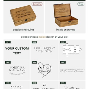 Love Box souvenir personnalisé en bois avec personnalisation Boîte pour cartes de mariage, fiançailles, cadeau de couple pour lui, elle, petit ami, petite amie image 8