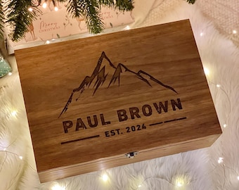 Custom name lock box for money memories, Christmas gift for Men, Boy, Father, Son, Baby boy, Boyfriend, Husband - Memory Keepsake Wooden Box