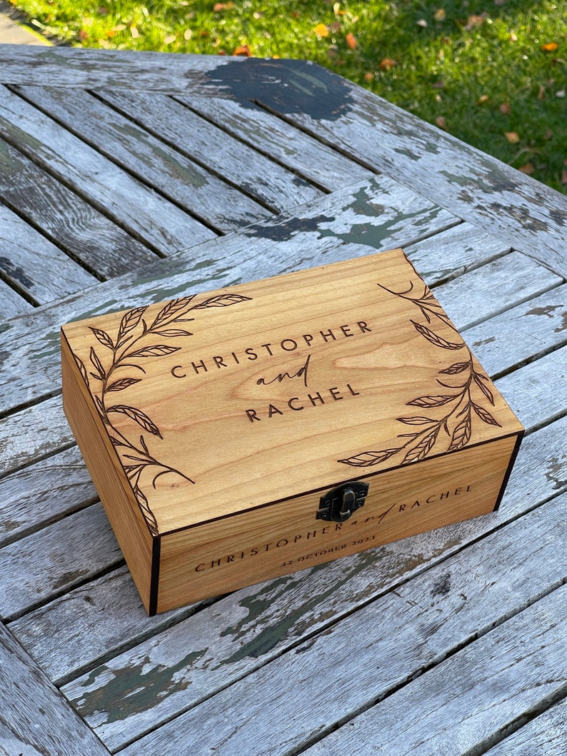 Custom Memory Keepsake Wooden Love Box with Personalization Wedding card box, Engagement, Couple Gift for Him, Her, Boyfriend, Girlfriend image 1