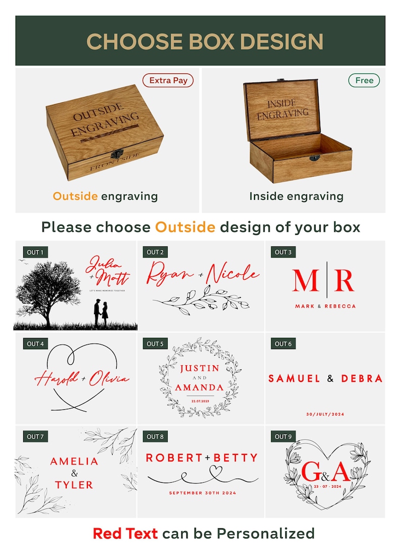 Personalization Custom Memory Keepsake Wooden Love Box Christmas Valentines Wedding, Engagement Couple Gift for Him Her Boyfriend Girlfriend image 13