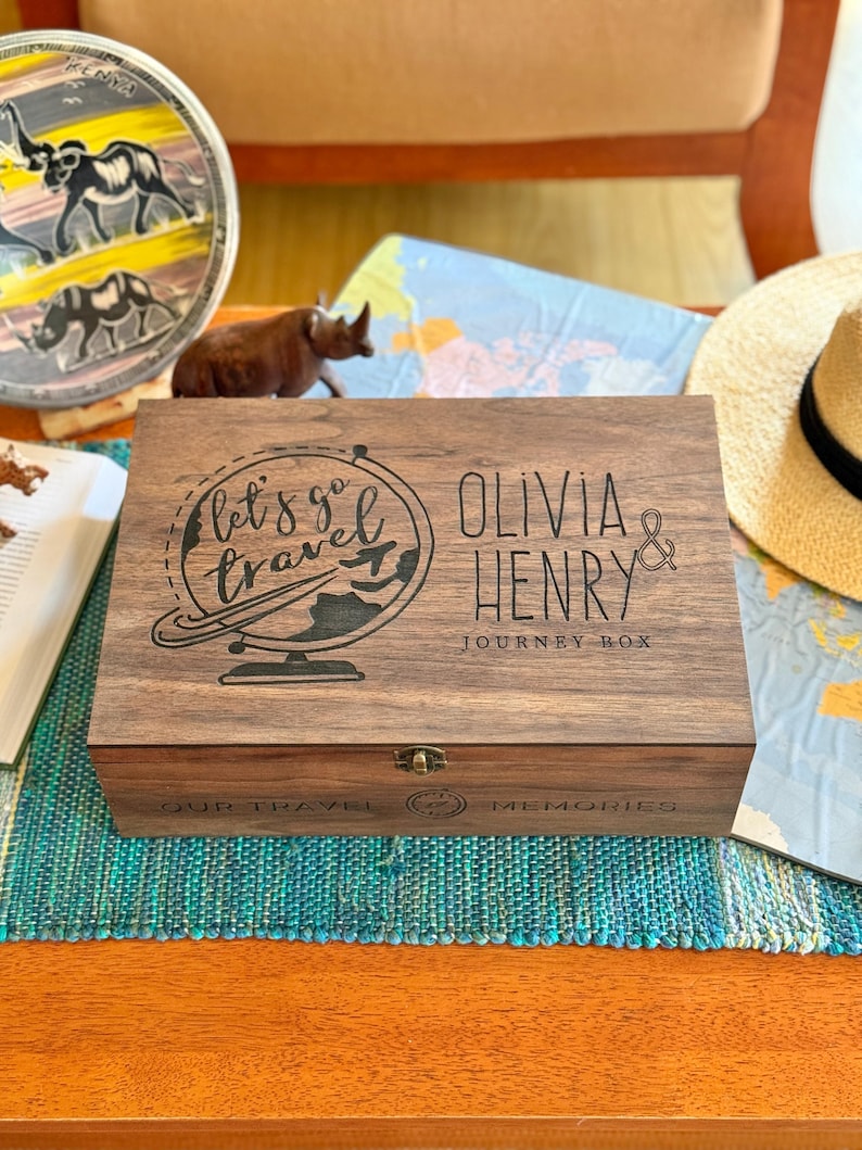 Vm Memory Card Our Adventures Travel Memory Box, Personalized Wooden Keepsake Box for ...