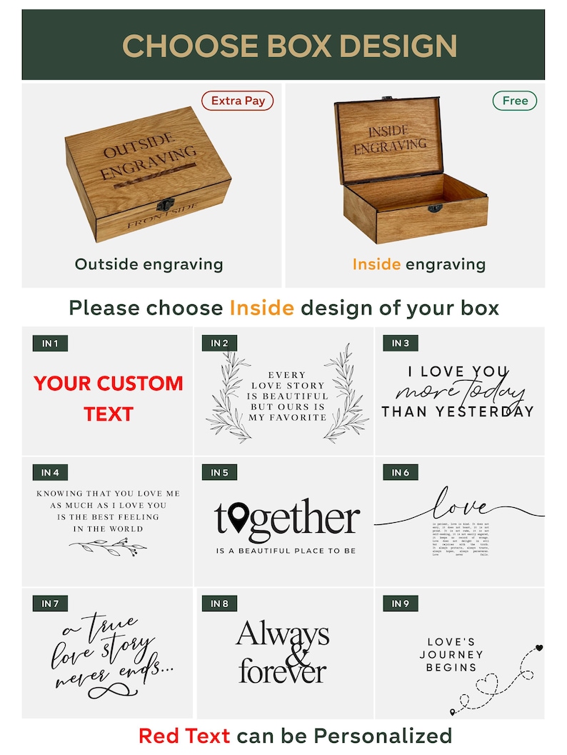 Personalization Custom Memory Keepsake Wooden Love Box Christmas Valentines Wedding, Engagement Couple Gift for Him Her Boyfriend Girlfriend image 12