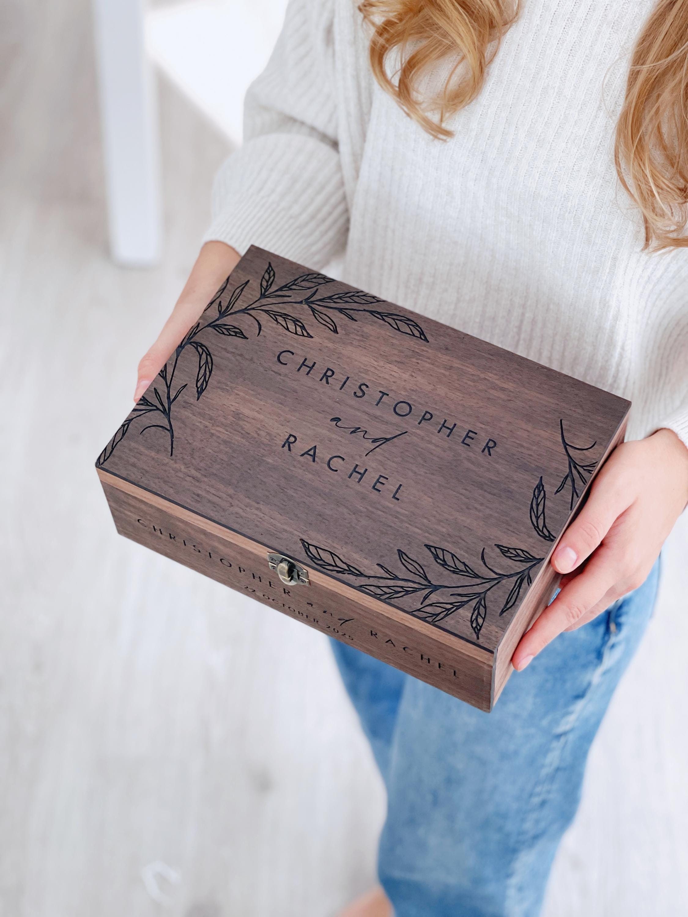 Custom Memory Keepsake Wooden Love Box with Personalization - Wedding card box, Valentines Couple Gift for Him, Her, Boyfriend, Girlfriend