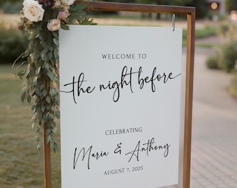 Rehearsal Dinner Welcome Sign, The Night Before Sign, Modern Minimalist Wedding Sign, Boho Wedding Signage Simple, Printed and Shipped