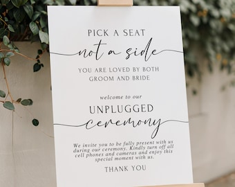 Pick a Seat Sign Wedding Open Seating Sign Modern Minimalist Wedding Sign Boho Wedding Signs Open Seating Unplugged Ceremony Sign Printed