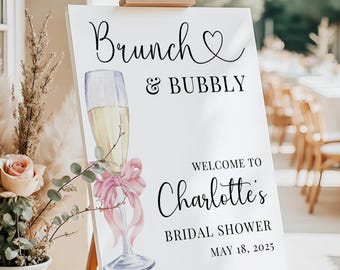 Printed and Shipped Pink Bow Bridal Shower Welcome Sign Foam Board Bridal Shower Poster Pink Bow Bridal Shower Sign Bridal Brunch and Bubbly