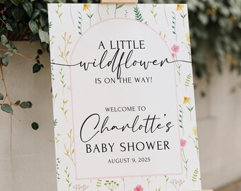 Wildflower Baby Shower Welcome Sign A Little Wildflower Is On The Way Floral Girl Baby Shower Girl Decor Floral Baby Shower Welcome Poster