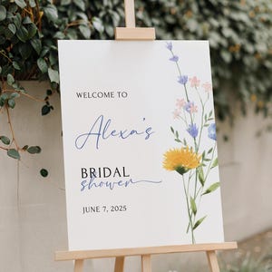 Blue Floral Bridal Shower Welcome Sign, Foam Board, Bridal Shower Poster, Dusty Blue Decor, Blue Bridal Shower Sign PRINTED AND SHIPPED
