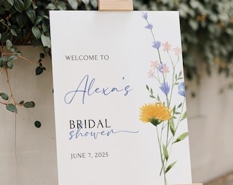 Blue Floral Bridal Shower Welcome Sign, Foam Board, Bridal Shower Poster, Dusty Blue Decor, Blue Bridal Shower Sign PRINTED AND SHIPPED