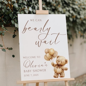 Printed and Shipped Teddy Bear Baby Shower Welcome Sign We Can Bearly Wait Baby Shower Sign Baby Boy Baby Shower Poster