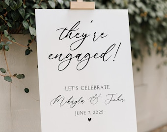 Printed and Shipped Engagement Party Sign, They&#39;re Engaged Sign, Modern Minimalist Engagement Party Signage, Simple Boho Wedding Signs