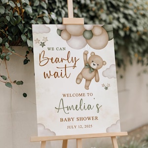Printed and Shipped Teddy Bear Baby Shower Welcome Sign We Can Bearly Wait Baby Shower Sign Baby Boy Baby Shower Poster