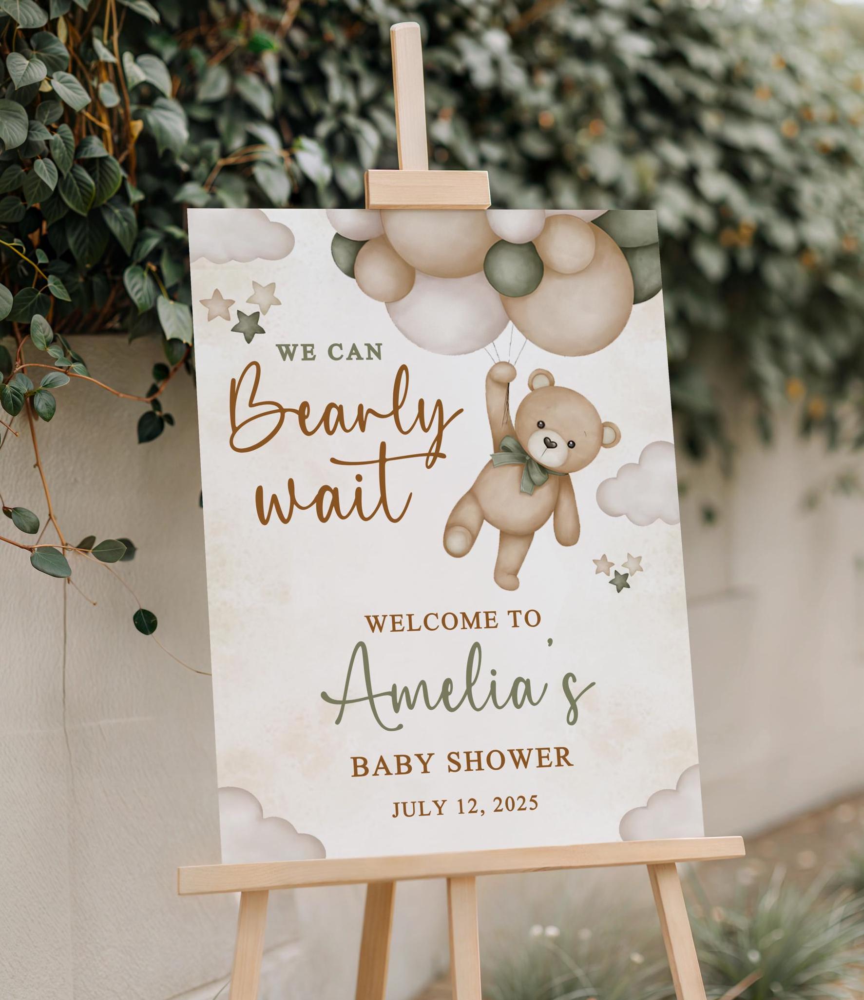 Printed and Shipped Teddy Bear Baby Shower Welcome Sign We Can Bearly Wait Baby Shower Sign Baby Boy Baby Shower Poster