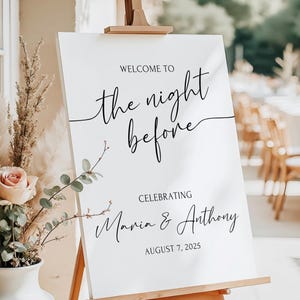 Printed and Shipped Rehearsal Dinner Welcome Sign, The Night Before Sign, Modern Minimalist Wedding Sign, Boho Wedding Signage Simple
