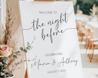 Printed and Shipped Rehearsal Dinner Welcome Sign, The Night Before Sign, Modern Minimalist Wedding Sign, Boho Wedding Signage Simple