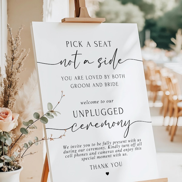 Pick a Seat Sign Wedding Open Seating Sign Modern Minimalist Wedding Sign Boho Wedding Signs Open Seating Unplugged Ceremony Sign Printed