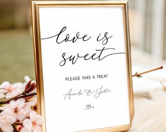 Letrero de mesa de boda "Love is Sweet" de 5 x 7 pulgadas, letrero de mesa de boda personalizado, letrero de recuerdo de boda
