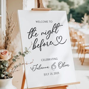 Printed and Shipped Rehearsal Dinner Welcome Sign, The Night Before Sign, Modern Minimalist Wedding Sign, Boho Wedding Signage Simple
