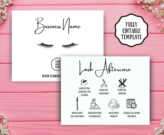 Editable Lash Care Card Lash Aftercare Card Template Lash | Etsy
