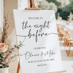 Printed and Shipped Rehearsal Dinner Welcome Sign, The Night Before Sign, Modern Minimalist Wedding Sign, Boho Wedding Signage Simple