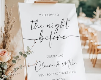 Printed and Shipped Rehearsal Dinner Welcome Sign, The Night Before Sign, Modern Minimalist Wedding Sign, Boho Wedding Signage Simple