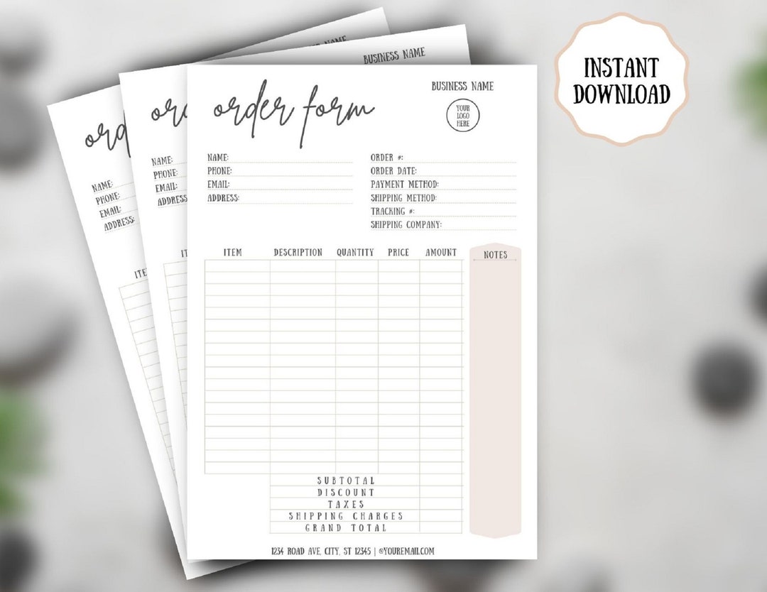 Editable Order Form Template, Add Your Logo, Modern Printable Order ...