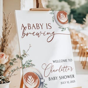 A Baby is Brewing Baby Shower Welcome Sign Coffee Baby Shower Welcome Sign Coffee Themed Baby Shower Welcome Poster Printed Sign