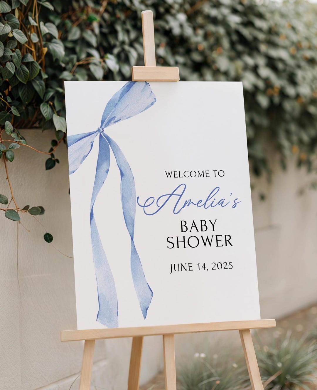 Blue Bow Baby Shower Welcome Sign Coquette Baby Shower Custom Sign Bow ...