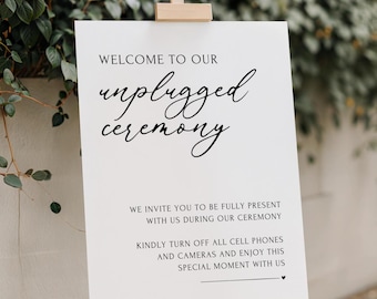Placa de casamento impressa e enviada para cerimônia desconectada, cerimônia desconectada minimalista, pôster de casamento impresso, placa de casamento elegante