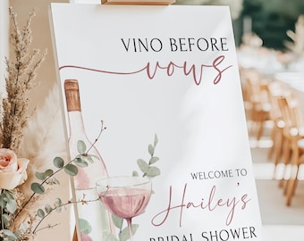 Vino Before Vows Blush Pink Bridal Shower Welcome Sign Wine Themed Bridal Shower Welcome Sign Custom Wine Bridal Shower Printed Sign